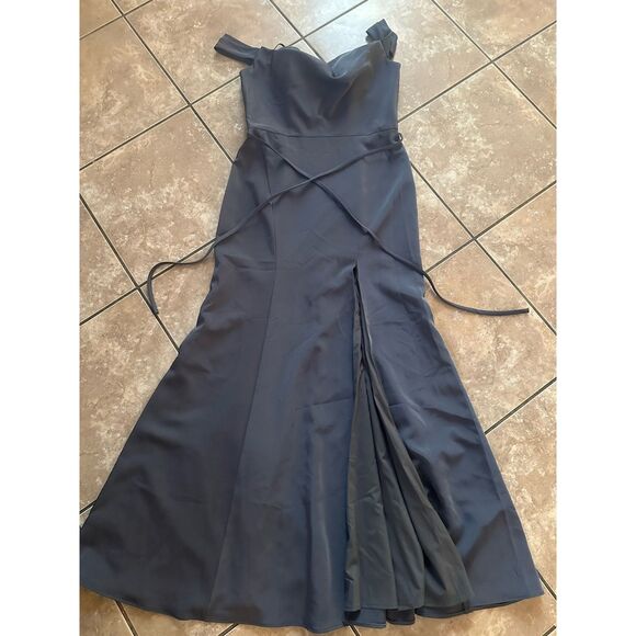 Marchesa Notte 6 Maxi Gown Dress Graphite Grey Front Slit - Picture 1 of 9
